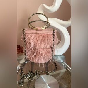 Ostrich Fur Pink Feathered Bucket Bag Crossbody Handbag